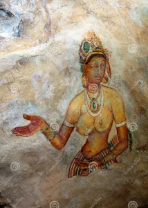 sigiriya-painting-fresco-sri-lanka-depicting-beautiful-female-figure-graceful-contour-colour